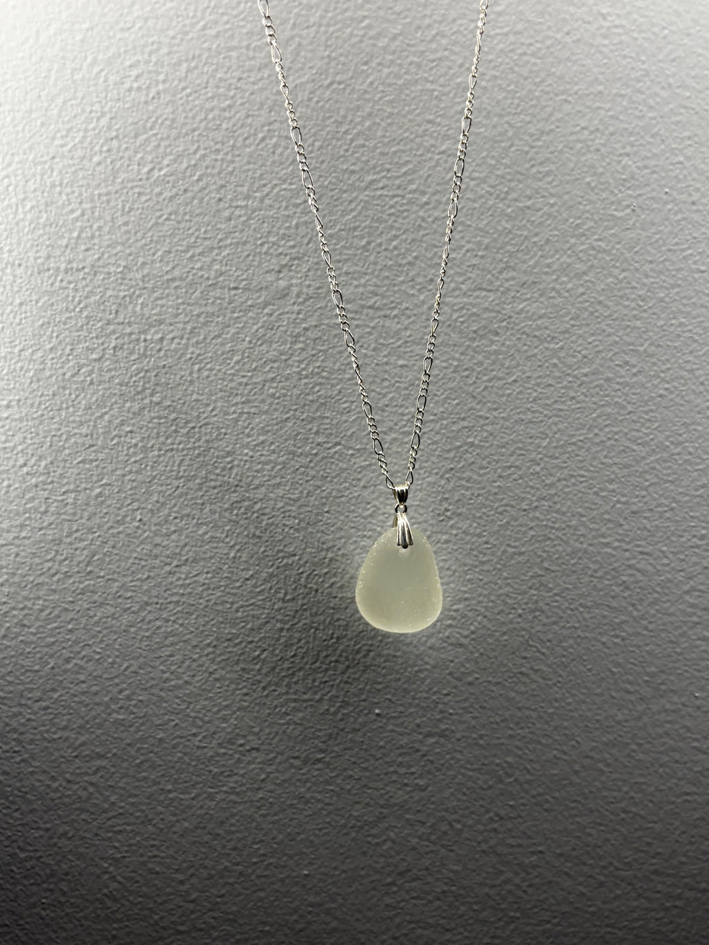 Akrotiri Solace - Clear Seaglass Pendant on Silver Figaro Chain (Crete)