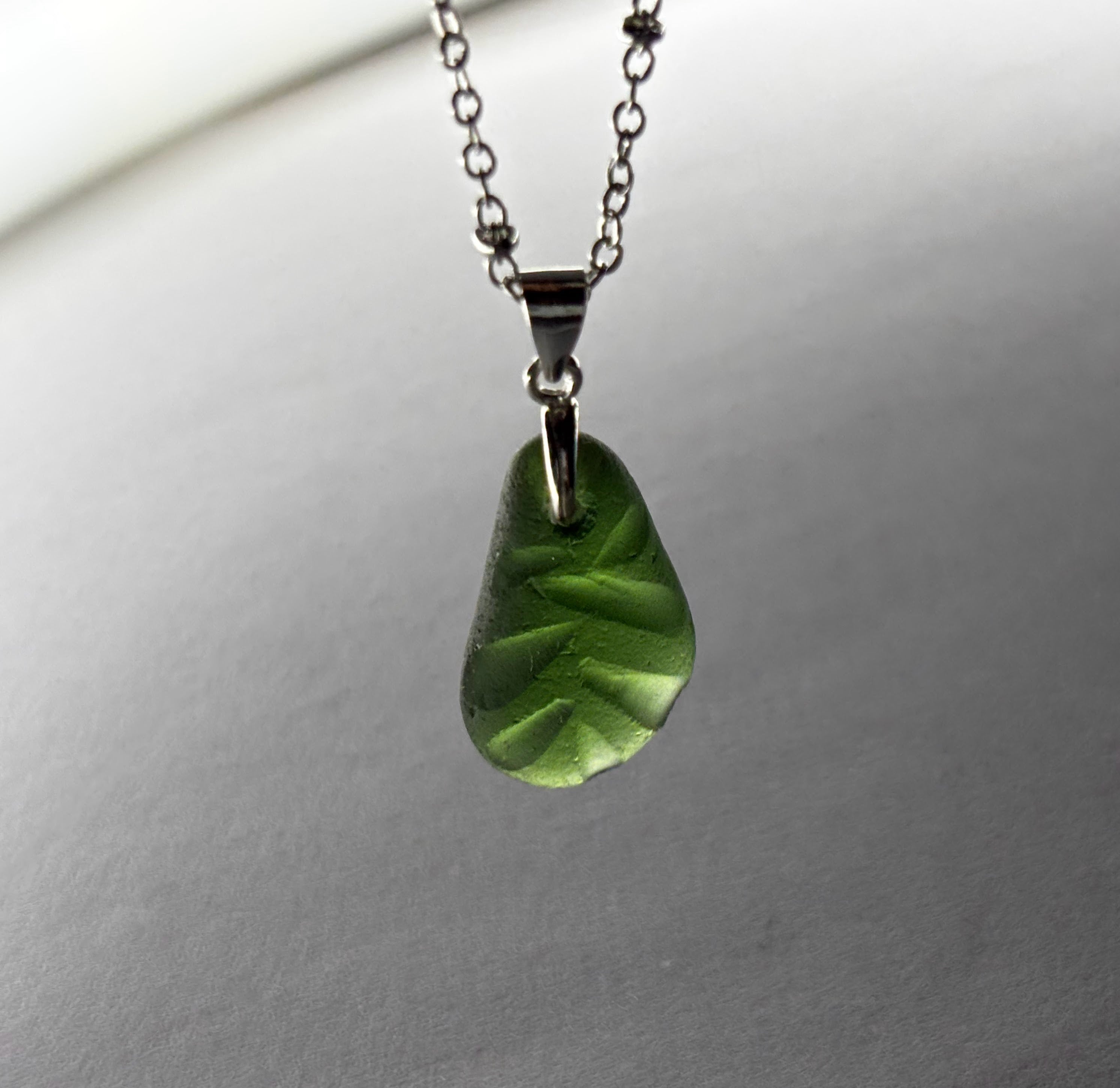green etched seaglass pendant on silver chain (from Seaham)