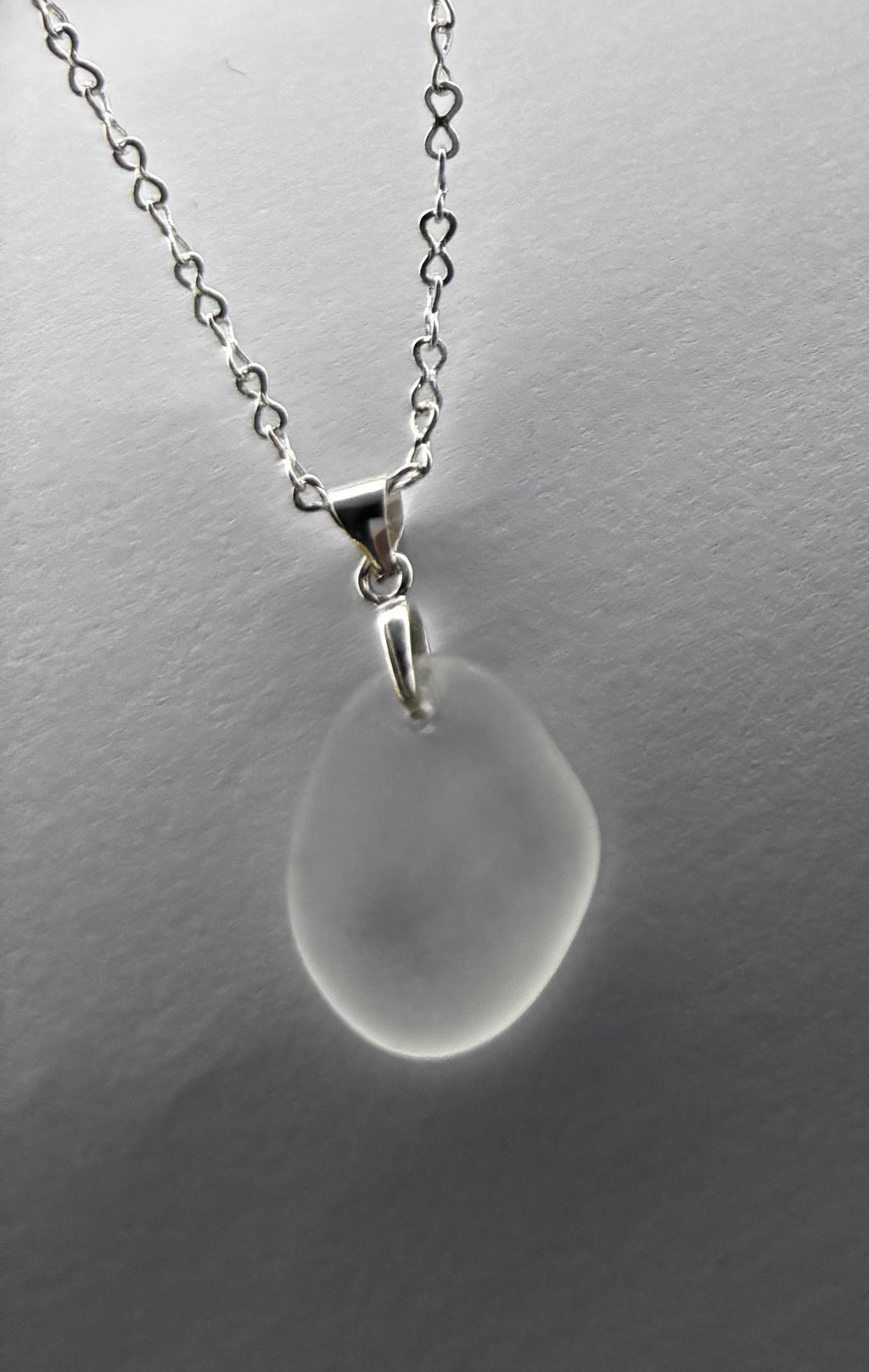 oval flat sea glassnecklace on silver chain