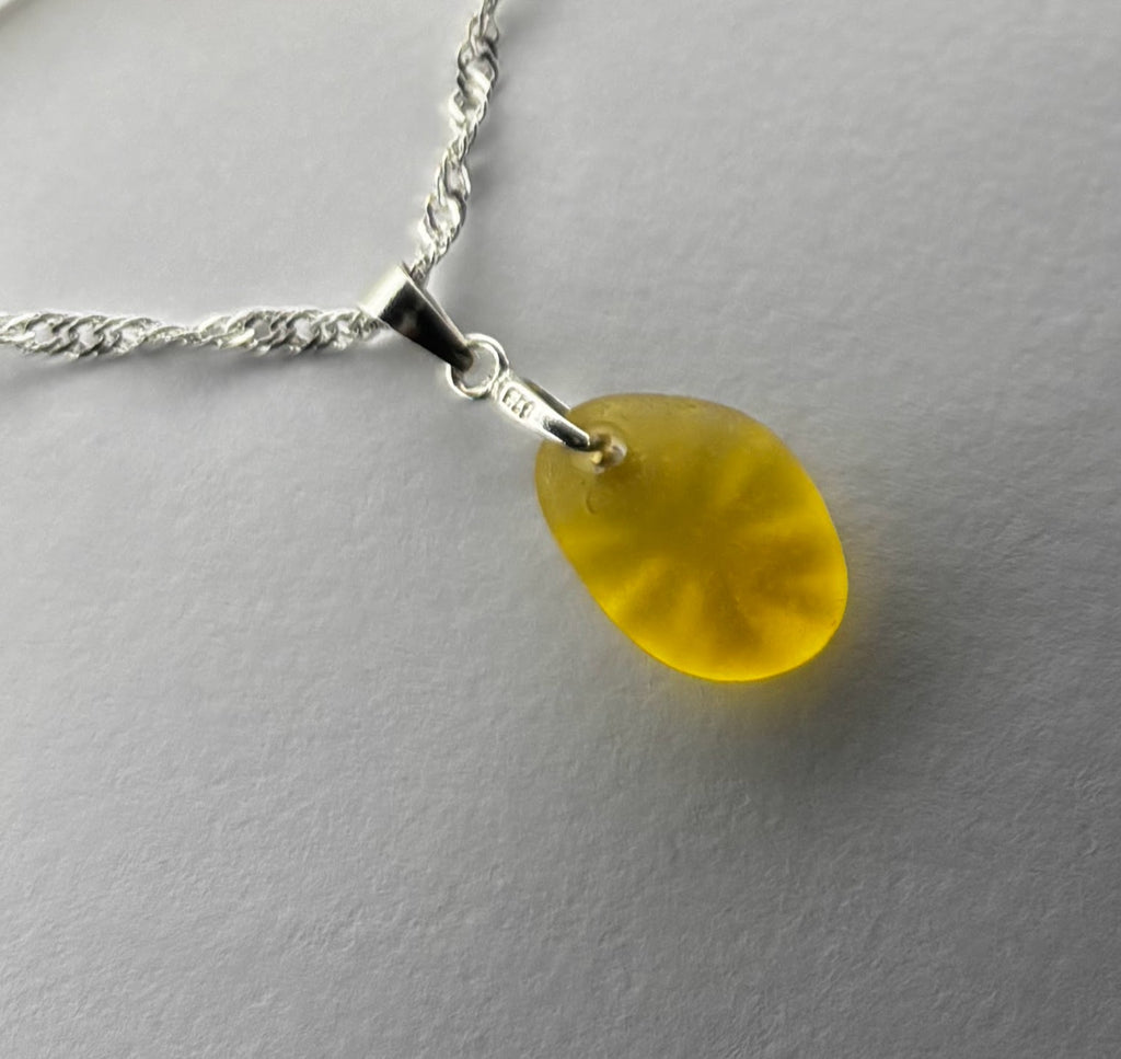 Yellow Seaham Seaglass pendant on silver chain