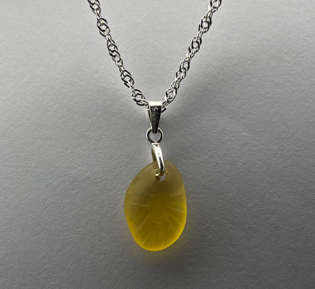 Yellow Seaham Seaglass pendant on silver chain