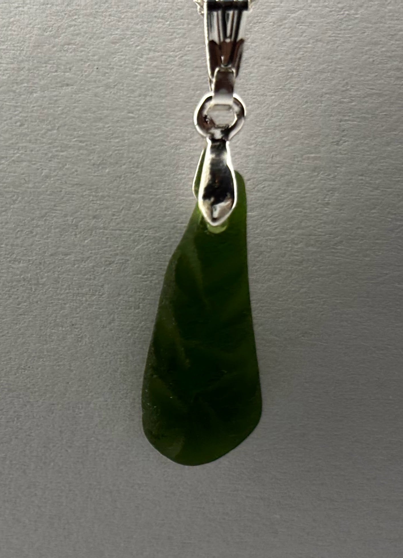 green etched seaham seaglass pendant on silver chain