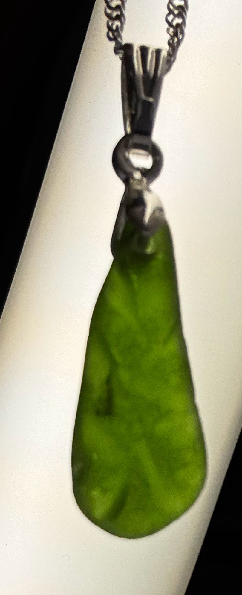 green etched seaham seaglass pendant on silver chain