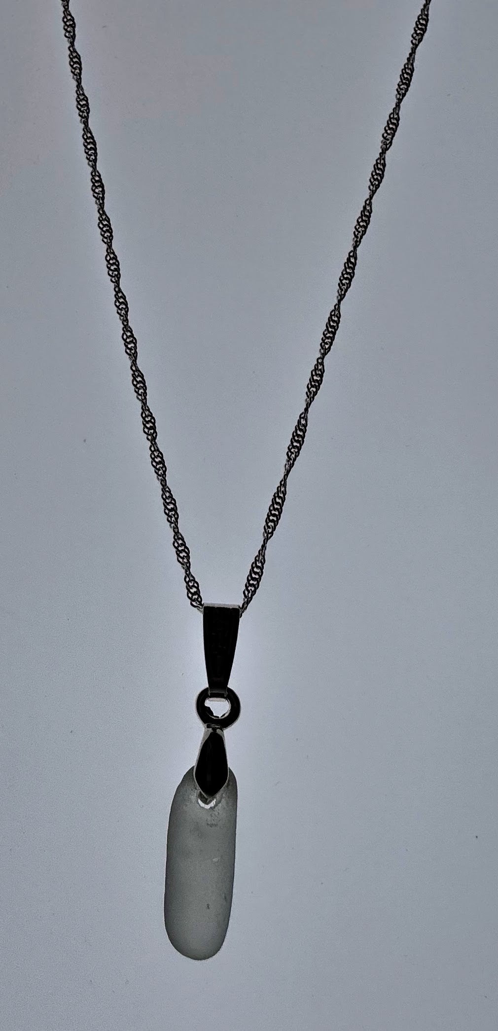Seaglass Clear drop pendant (Seaham) on silver chain