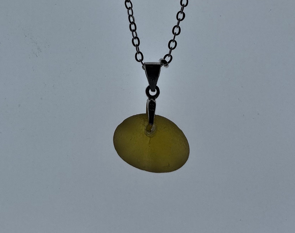 Pale orange oval seaham seaglass pendant on silver chain