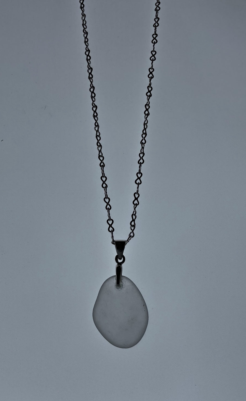 oval flat sea glassnecklace on silver chain