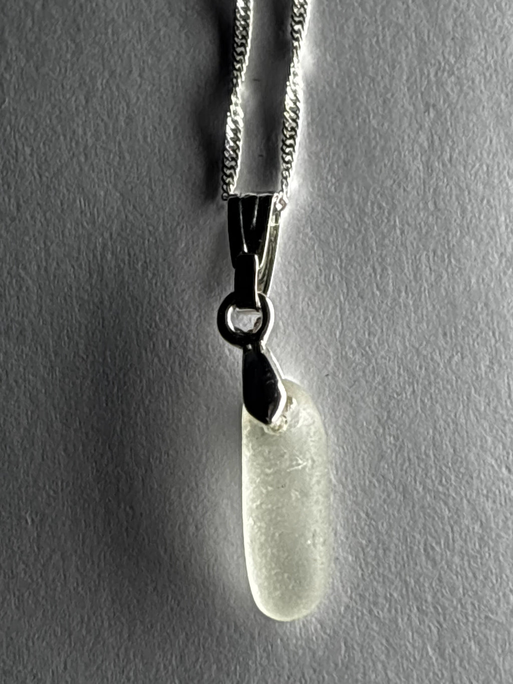 Seaglass Clear drop pendant (Seaham) on silver chain